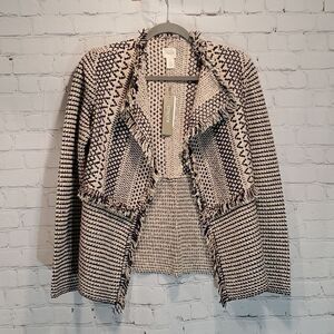Chico's textured fringe Lucy cardigan tan and blue NWT